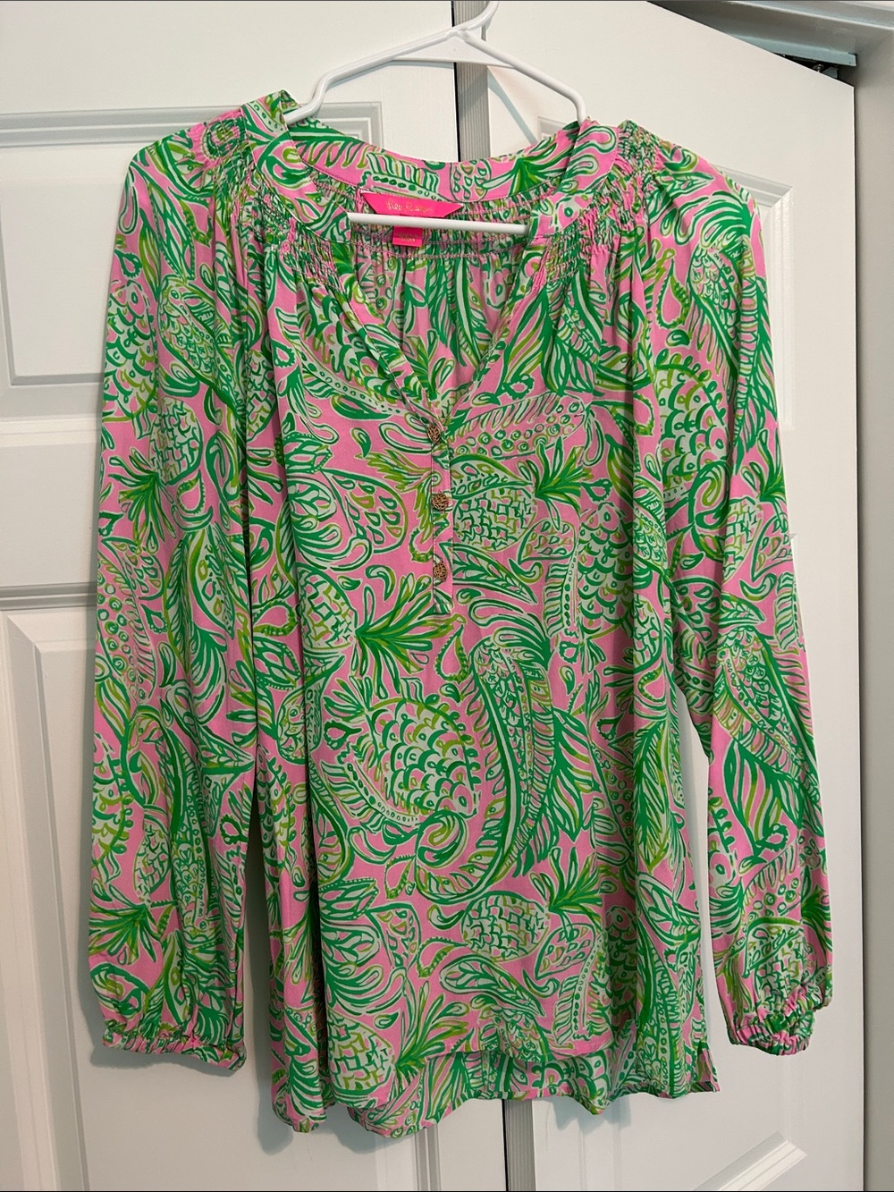 Lilly Pulitzer Elsa Top medium Pink & Green Printed Long-Sleeve Tunic